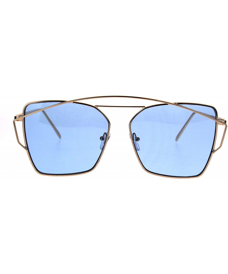 Rectangular Womens Futuristic Flat Retro Rectangular Pilots Metal Rim Sunglasses - Gold Blue - CP1869XD658 $14.40