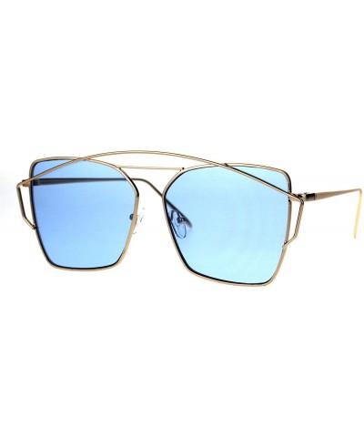 Rectangular Womens Futuristic Flat Retro Rectangular Pilots Metal Rim Sunglasses - Gold Blue - CP1869XD658 $14.40