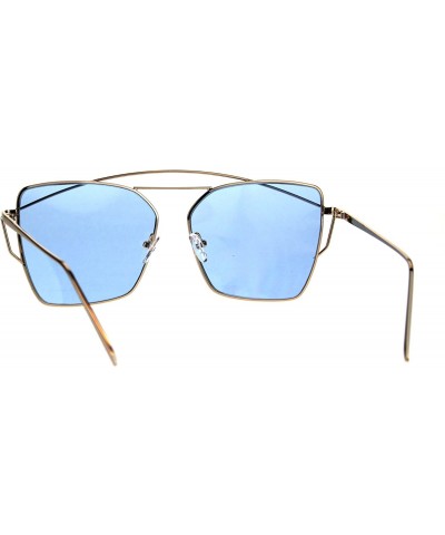 Rectangular Womens Futuristic Flat Retro Rectangular Pilots Metal Rim Sunglasses - Gold Blue - CP1869XD658 $14.40