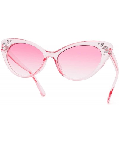 Oversized Vintage Cateye Rhinestone Sunglasses for Women Retro Narrow Small Sun Glasses - Pink - CO18SCTI6SO $17.40