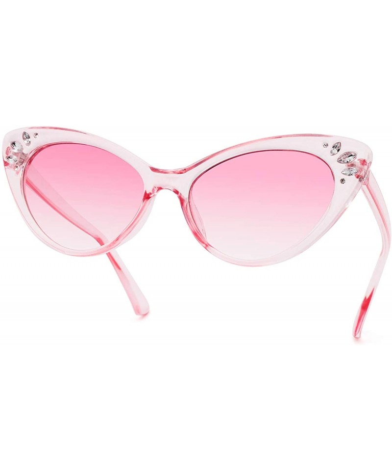 Oversized Vintage Cateye Rhinestone Sunglasses for Women Retro Narrow Small Sun Glasses - Pink - CO18SCTI6SO $7.10