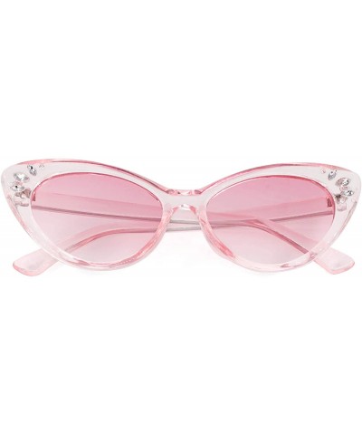 Oversized Vintage Cateye Rhinestone Sunglasses for Women Retro Narrow Small Sun Glasses - Pink - CO18SCTI6SO $7.10