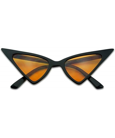 Square Exaggerated High Pointed Tip Rockabilly Cat Eye Slim Vintage Sunglasses - Black Frame - Orange - C018GL6W0KR $14.38