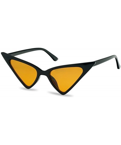 Square Exaggerated High Pointed Tip Rockabilly Cat Eye Slim Vintage Sunglasses - Black Frame - Orange - C018GL6W0KR $14.38