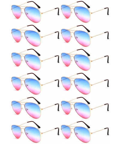 Aviator 12 Pieces Wholesale Aviator Sunglasses Two Tone Color Lens Gold Metal Frame - 064-blue-pink-12 Pairs - CI18LL8SS3O $5...