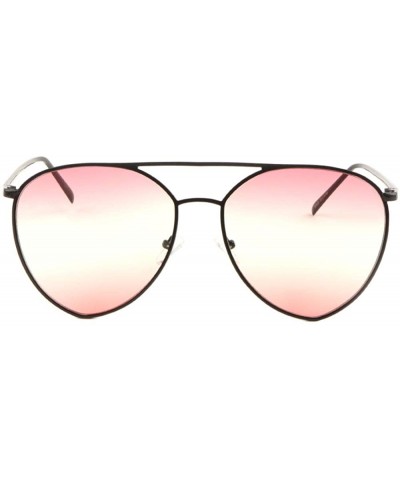 Aviator Triple Oceanic Color Flat Thin Rim Modern Round Aviator Sunglasses - Pink Black - CS190ESNA04 $11.15