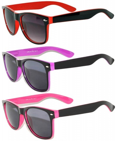 Wayfarer Vintage Two Tone Sunglasses Smoke Lens Classic Retro Style - 3 Pack - Pink- Red - Purple - CO11PLJJE1D $9.91