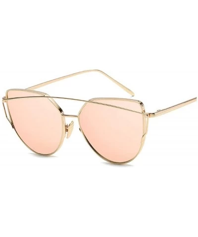 Cat Eye Cat Eye Vintage Rose Gold Mirror Woman's Sunglasses Metal Reflective Flat Lens Tourism Multi-color Style - CC197A2Q89...