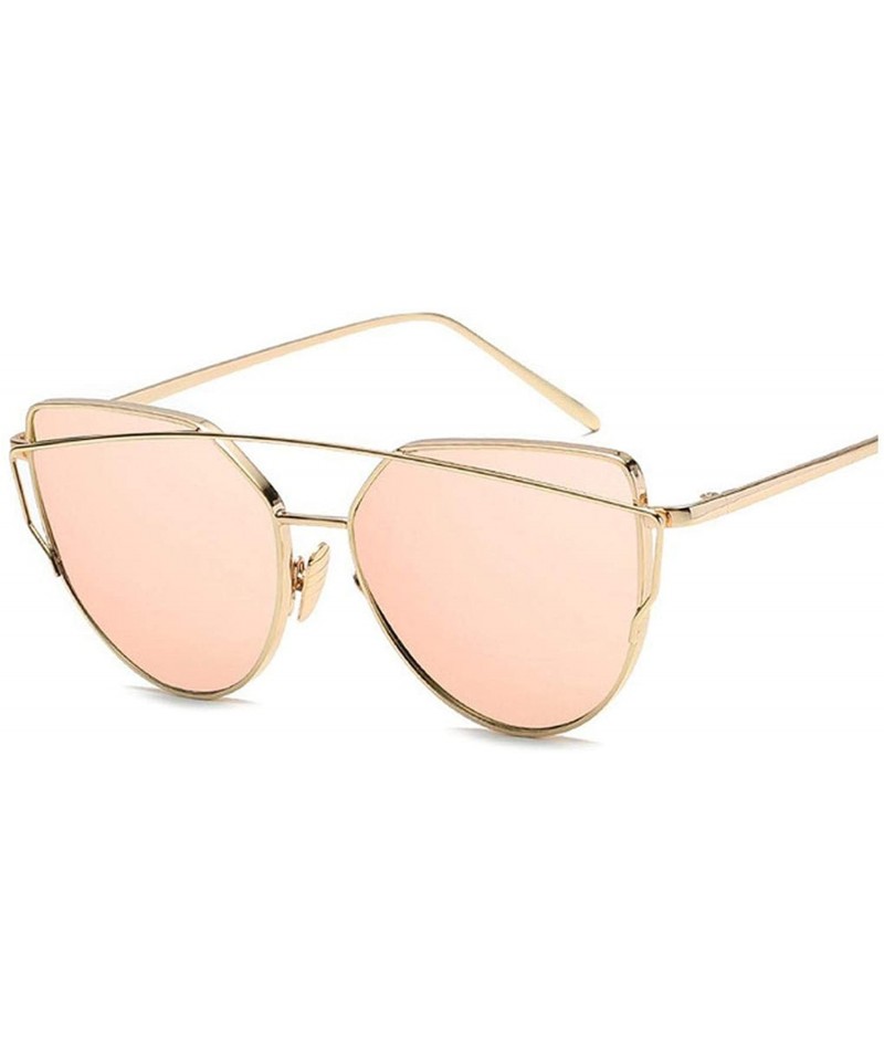 Cat Eye Cat Eye Vintage Rose Gold Mirror Woman's Sunglasses Metal Reflective Flat Lens Tourism Multi-color Style - CC197A2Q89...