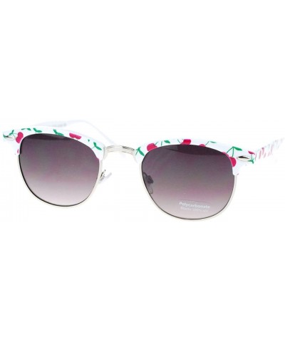 Round Womens Cutie Fruit Print Half Horn Rim Sunglasses - Cherry - C111YAXL69X $10.28