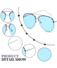 Oversized Women Rimless Oversized Studded Sunglasses Gradient Lens Rivet Fashion WS027 - Silver Frame Blue Lens - CM18CCGXQ2D...