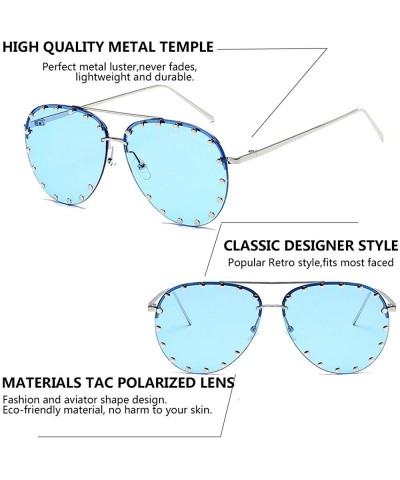 Oversized Women Rimless Oversized Studded Sunglasses Gradient Lens Rivet Fashion WS027 - Silver Frame Blue Lens - CM18CCGXQ2D...