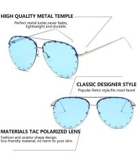 Oversized Women Rimless Oversized Studded Sunglasses Gradient Lens Rivet Fashion WS027 - Silver Frame Blue Lens - CM18CCGXQ2D...