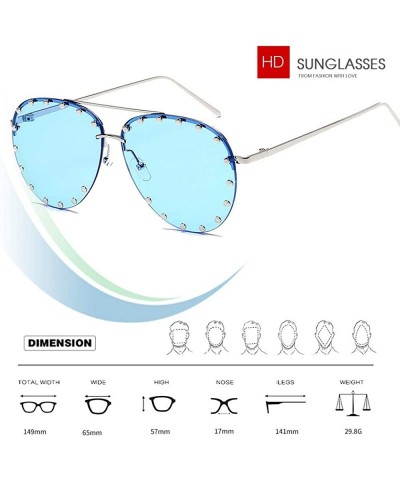 Oversized Women Rimless Oversized Studded Sunglasses Gradient Lens Rivet Fashion WS027 - Silver Frame Blue Lens - CM18CCGXQ2D...