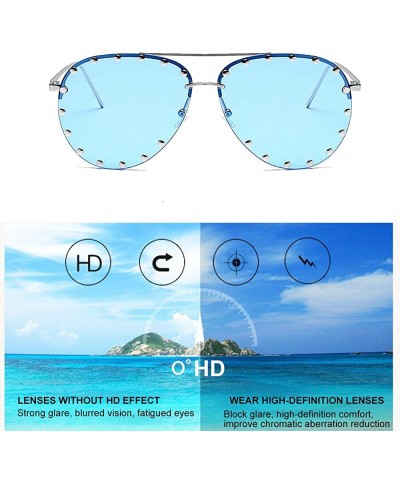 Oversized Women Rimless Oversized Studded Sunglasses Gradient Lens Rivet Fashion WS027 - Silver Frame Blue Lens - CM18CCGXQ2D...