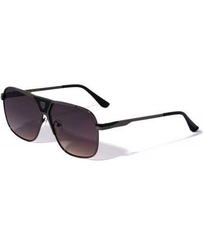 Aviator Cockpit Rounded Square Double Front Shield Aviator Sunglasses - Brown Gunmetal - C819994O06K $52.21