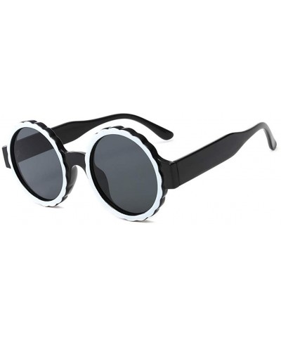 Goggle Women Men Summer New Fashion Round Frame Sunglasses Acetate Frame Glasses - Black - CX18T89ZANL $9.07