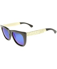Wayfarer High Fashion Alligator Metal Temple Mirrored Lens Flat Top Sunglasses - Black-gold / Blue Mirror - C912G0JF9JX $7.73
