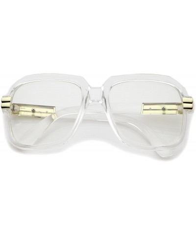 Square Large Chunky Metal Accented Temples Clear Lens Square Glasses 55mm - Clear-gold / Clear - CD12N2JLXB0 $12.76