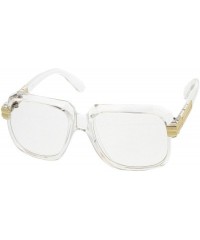 Square Large Chunky Metal Accented Temples Clear Lens Square Glasses 55mm - Clear-gold / Clear - CD12N2JLXB0 $12.76