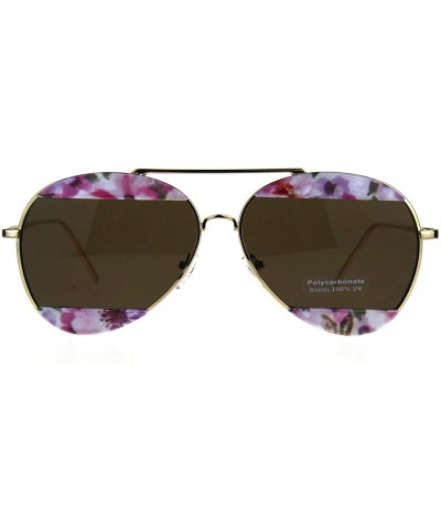 Aviator Womens Flower Crop Blind Pilots Metal Rim Fashion Sunglasses - Brown - CP1885LCI35 $25.11