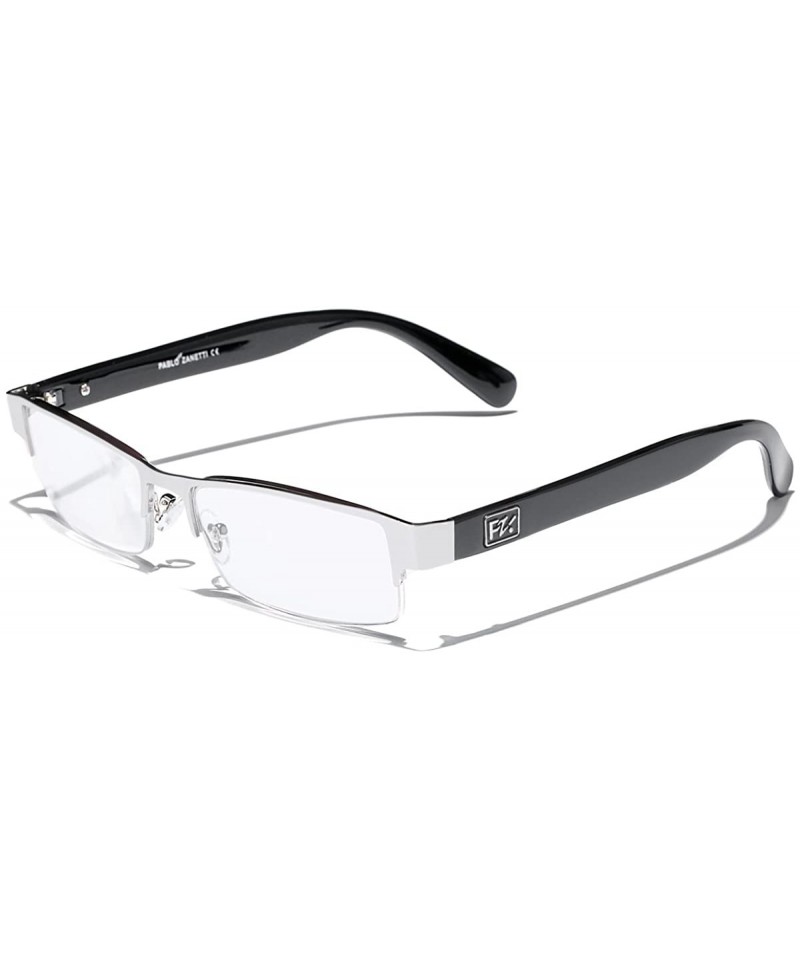 Rectangular Rectangular Half Frame Reading Glasses Fashion Designer Eyeglasses - Silver - Black - C7125C4LDMJ $8.23