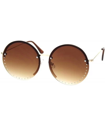 Round Round Circle Half Rim Sunglasses Rhinestone Decor Gradient Lens UV 400 - Gold - CQ18TUTQCA7 $20.58