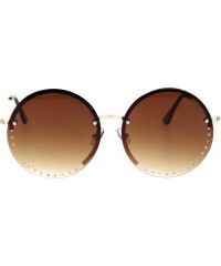 Round Round Circle Half Rim Sunglasses Rhinestone Decor Gradient Lens UV 400 - Gold - CQ18TUTQCA7 $9.48