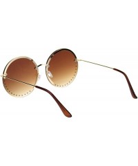 Round Round Circle Half Rim Sunglasses Rhinestone Decor Gradient Lens UV 400 - Gold - CQ18TUTQCA7 $9.48