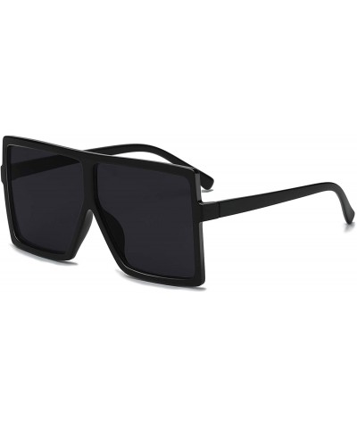 Aviator Square Oversized Sunglasses for Women Men Flat Top Fashion Shades - Black Frame/Gray Lens - CK18CLQ0S3G $19.21