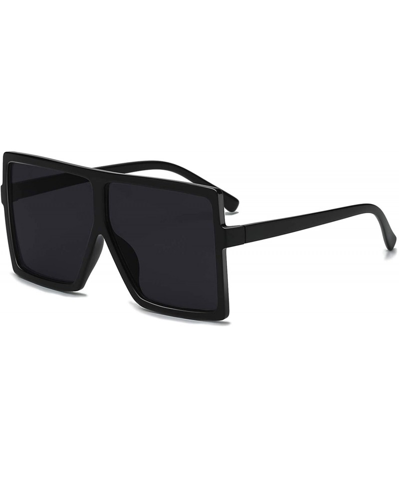 Aviator Square Oversized Sunglasses for Women Men Flat Top Fashion Shades - Black Frame/Gray Lens - CK18CLQ0S3G $9.61