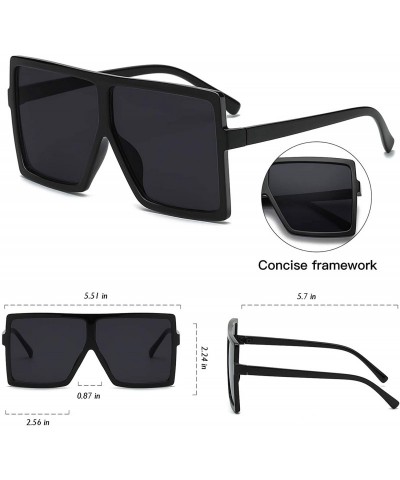 Aviator Square Oversized Sunglasses for Women Men Flat Top Fashion Shades - Black Frame/Gray Lens - CK18CLQ0S3G $9.61