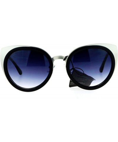 Cat Eye Mirrored Mirror Lens Double Rim Metal Cat Eye Sunglasses - Silver Smoke - CF12IGSR2W3 $23.24