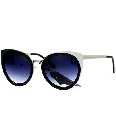 Cat Eye Mirrored Mirror Lens Double Rim Metal Cat Eye Sunglasses - Silver Smoke - CF12IGSR2W3 $10.50
