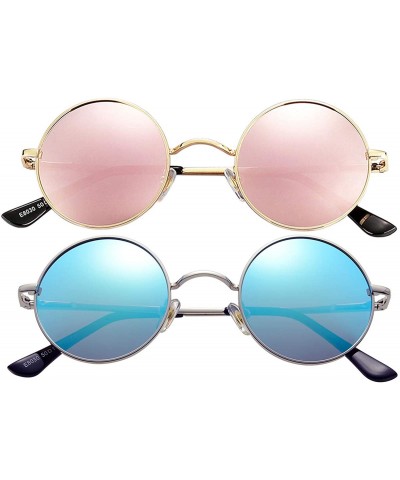 Sport 2-Pack John Lennon Style Round Sunglasses for Men Women Polarized Small Circle Sun Glasses - C0192EDX2NC $21.22
