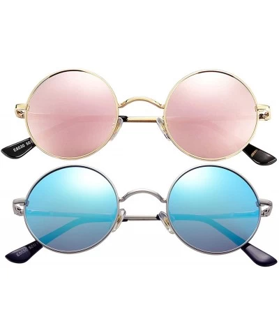 Sport 2-Pack John Lennon Style Round Sunglasses for Men Women Polarized Small Circle Sun Glasses - C0192EDX2NC $32.68