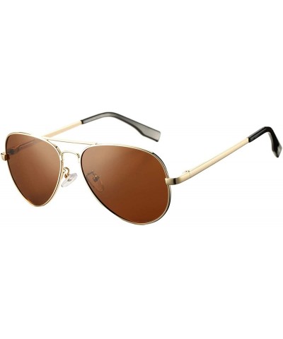 Round Classic Aviator Sunglasses for Men Women Polarized Lens - UV400 - 58mm - A1 Gold Frame/ Brown Lens - CX18O3OL0Y5 $30.31