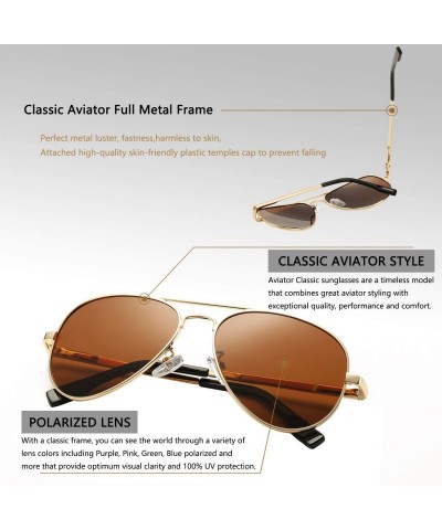 Round Classic Aviator Sunglasses for Men Women Polarized Lens - UV400 - 58mm - A1 Gold Frame/ Brown Lens - CX18O3OL0Y5 $16.72