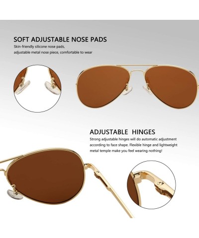 Round Classic Aviator Sunglasses for Men Women Polarized Lens - UV400 - 58mm - A1 Gold Frame/ Brown Lens - CX18O3OL0Y5 $16.72