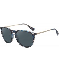 Wayfarer Polarized Sunglasses for Women Vintage Retro Round Mirrored Lens - Grey Blue Leopard Frame Grey Lens - C519COIQTN0 $...