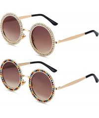 Oversized 2 Pieces Round Oversized Rhinestone Sunglasses Women Retro Crystal Diamond Sunglasses - CK198Q8D72K $35.79