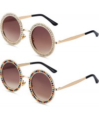 Oversized 2 Pieces Round Oversized Rhinestone Sunglasses Women Retro Crystal Diamond Sunglasses - CK198Q8D72K $33.93