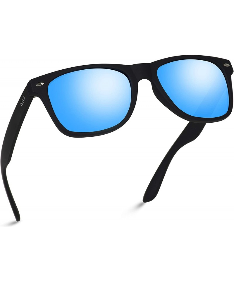 Wayfarer Square Horn Rimmed Soft Matte Frame Mirrored Lens Retro Sunglasses - Black Frame / Mirror Blue Lens - C512ER4T3QD $1...