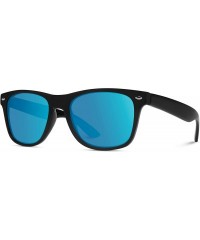 Wayfarer Square Horn Rimmed Soft Matte Frame Mirrored Lens Retro Sunglasses - Black Frame / Mirror Blue Lens - C512ER4T3QD $1...