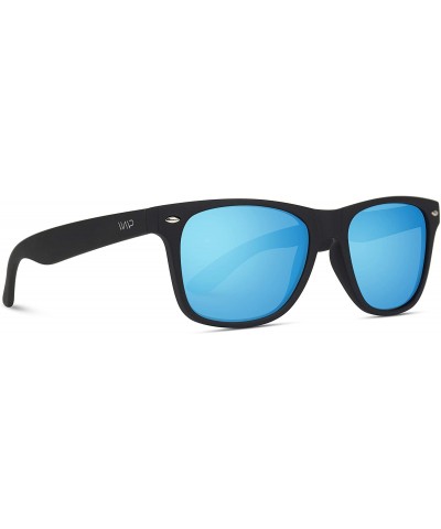 Wayfarer Square Horn Rimmed Soft Matte Frame Mirrored Lens Retro Sunglasses - Black Frame / Mirror Blue Lens - C512ER4T3QD $1...