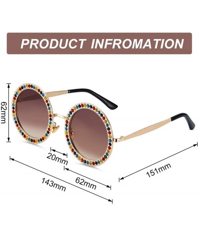 Oversized 2 Pieces Round Oversized Rhinestone Sunglasses Women Retro Crystal Diamond Sunglasses - CK198Q8D72K $18.13