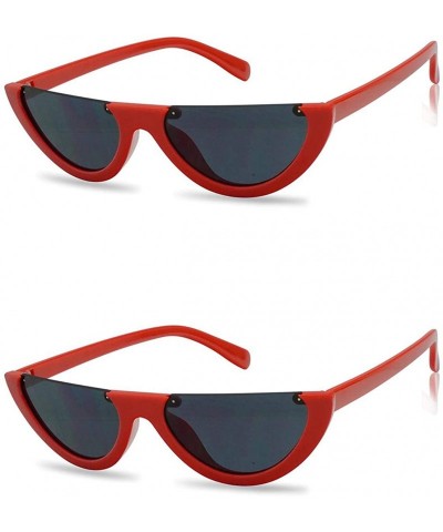 Semi-rimless 2-PACK Small Narrow Half Moon Oval Cat Eye 90's Sunglasses - Red (2-pack) - CB18Q0D76Z2 $24.67