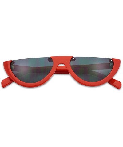 Semi-rimless 2-PACK Small Narrow Half Moon Oval Cat Eye 90's Sunglasses - Red (2-pack) - CB18Q0D76Z2 $24.67