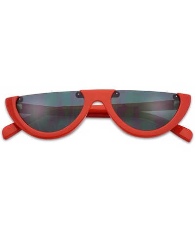 Semi-rimless 2-PACK Small Narrow Half Moon Oval Cat Eye 90's Sunglasses - Red (2-pack) - CB18Q0D76Z2 $24.67