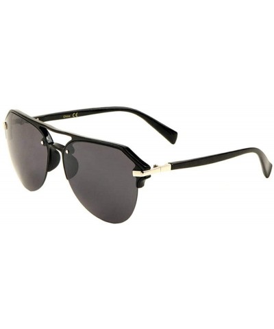 Aviator Luxury Half Rim Retro Pilot Aviator Sunglasses - Black & Silver Frame - C818WNCRE5R $18.38
